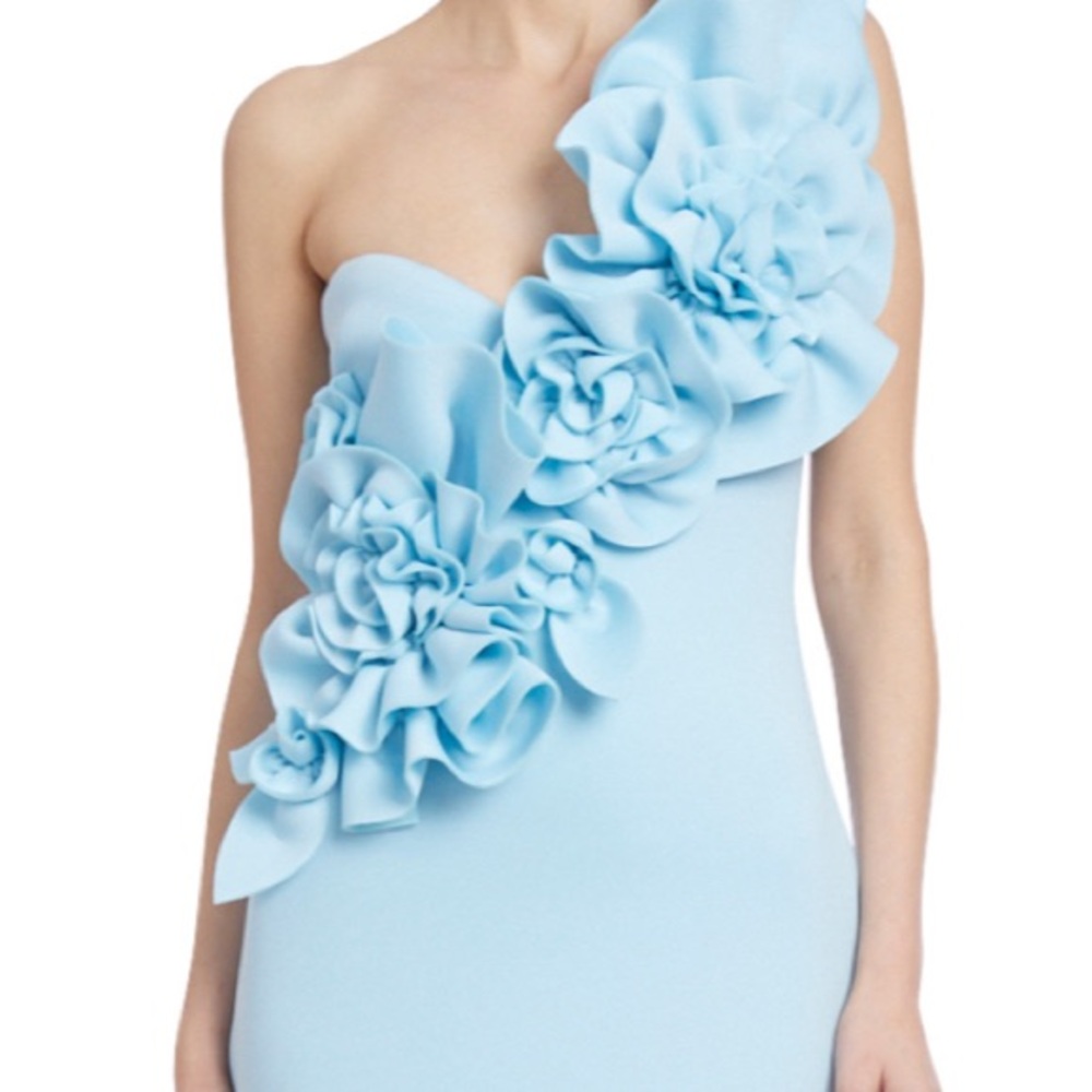 Badgley Mischka Blue Asymmetrical Ruffled Cocktail Dress -Altered length  short